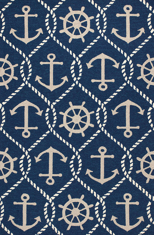 Kas Harbor 4220 Navy Indoor/Outdoor Hand Hooked Rug