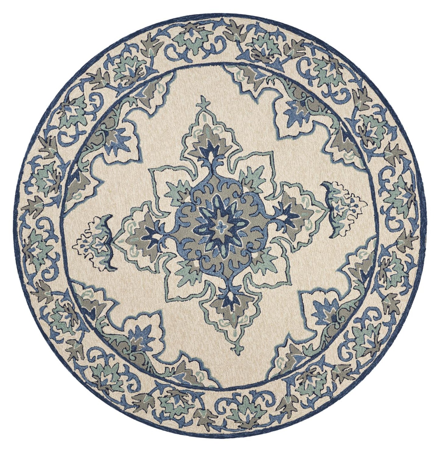 Kas Harbor 4238 Ivory Blue Indoor/Outdoor Hand Hooked Rug