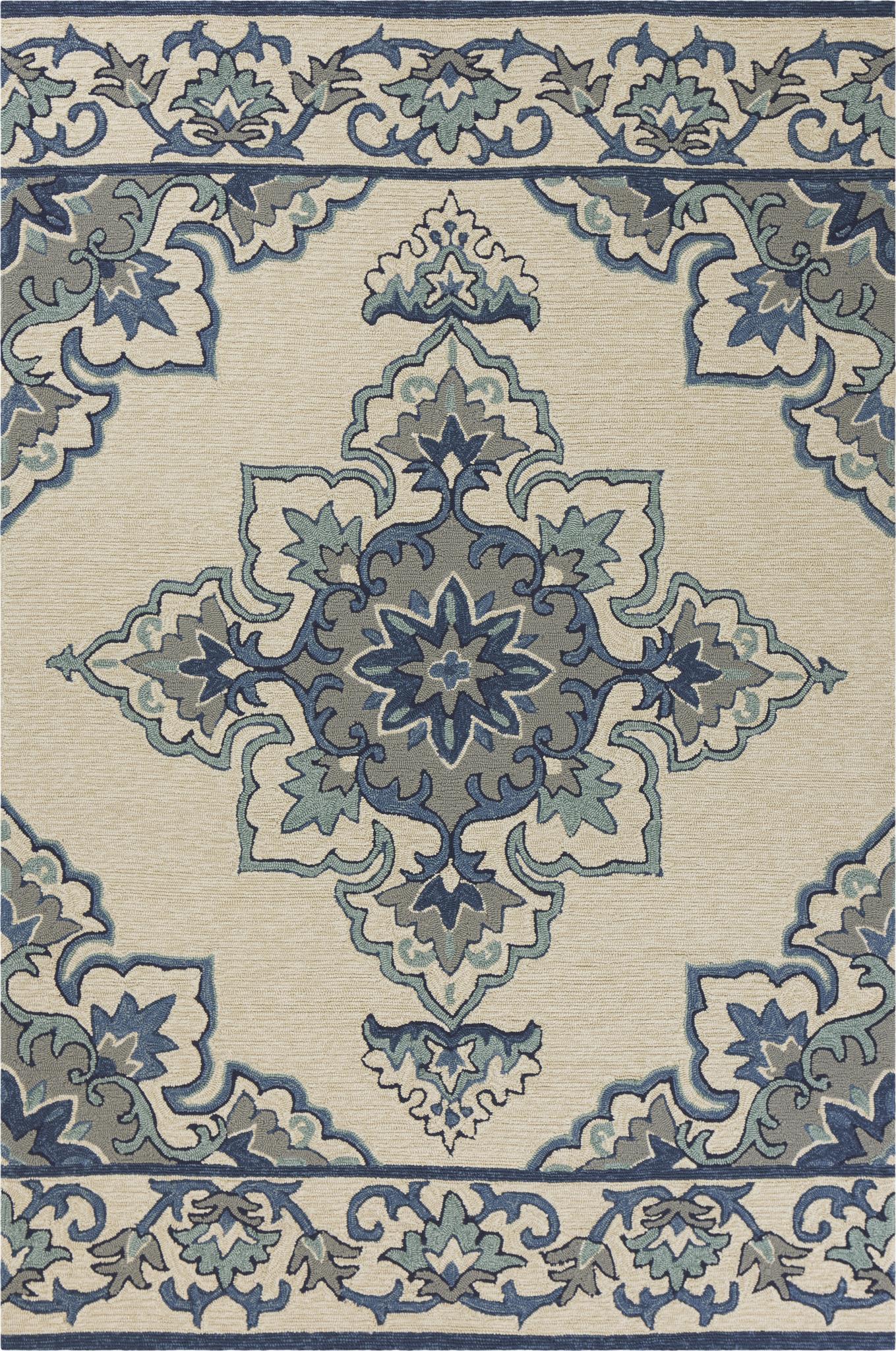 Kas Harbor 4238 Ivory Blue Indoor/Outdoor Hand Hooked Rug