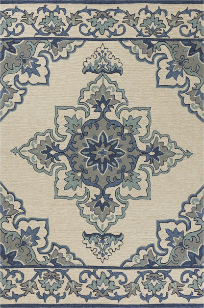 Kas Harbor 4238 Ivory Blue Indoor/Outdoor Hand Hooked Rug