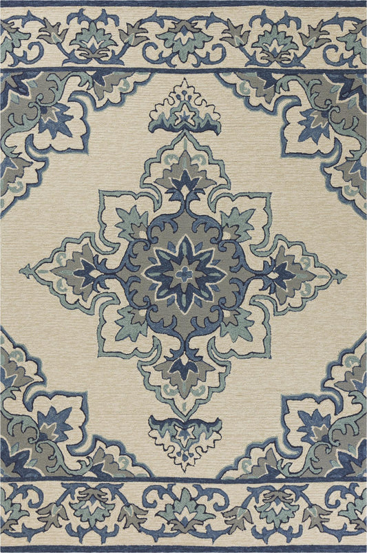 Kas Harbor 4238 Ivory Blue Indoor/Outdoor Hand Hooked Rug