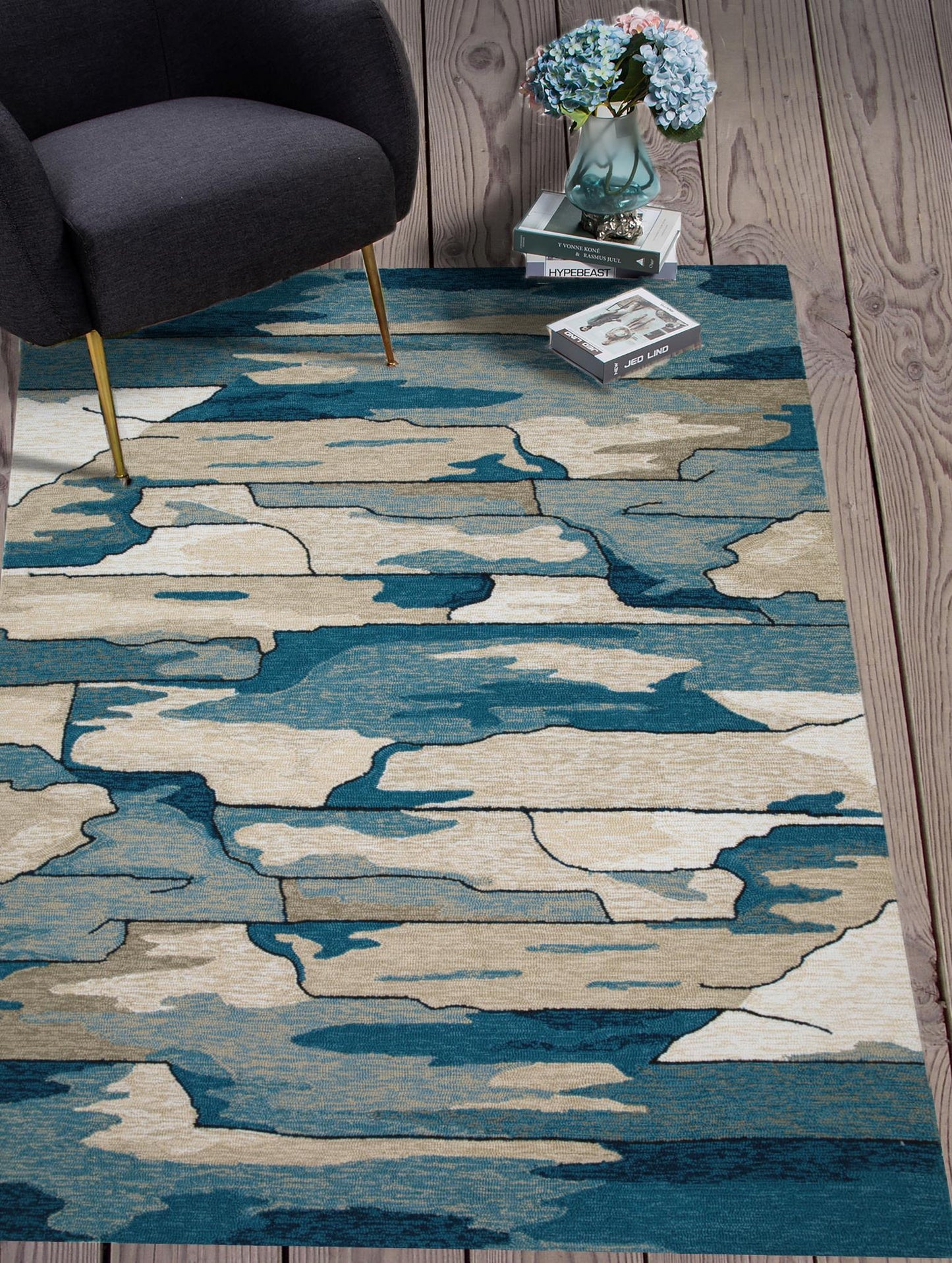 Kas Harbor 4248 Blue Indoor/Outdoor Hand Hooked Rug