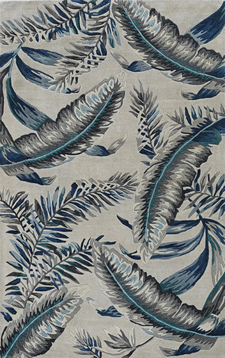 Kas Havana 2626 Grey Blue Florals & Tropicals Hand Tufted Rug
