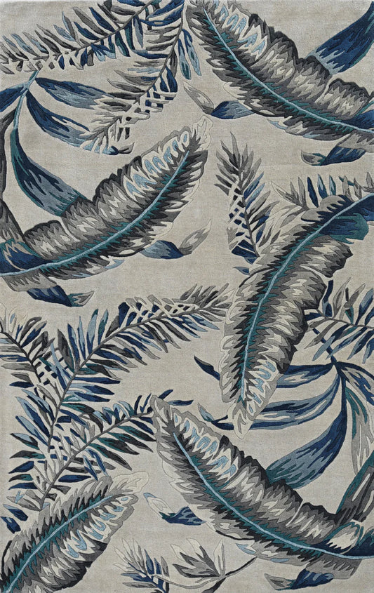 Kas Havana 2626 Grey Blue Florals & Tropicals Hand Tufted Rug