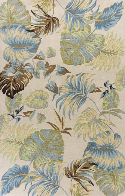 Kas Havana 2630 Ivory Blue Florals & Tropicals Hand Tufted Rug