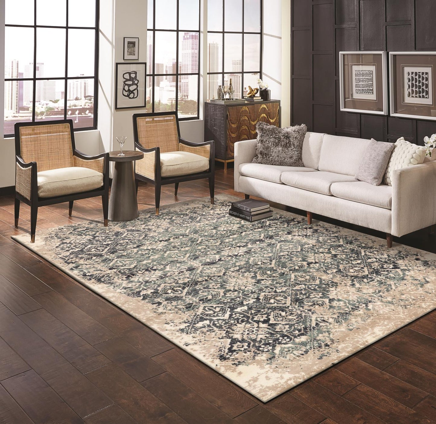 Kas Heritage 9372 Ivory Blue Transitional Machine Woven Rug