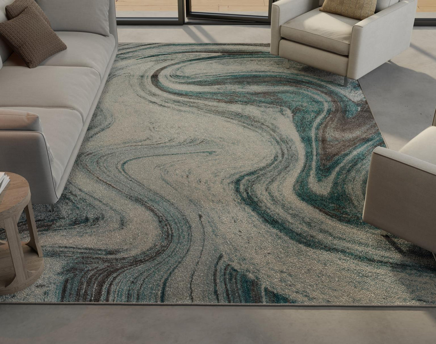 Kas Illusions 6226 Teal Transitional Machine Woven Rug