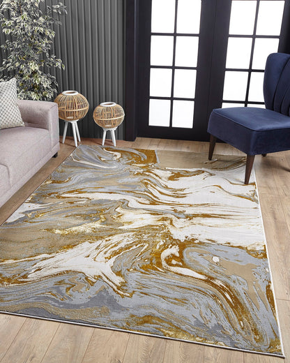 Kas Luna 7149 Ivory Blue Transitional Machine Woven Rug