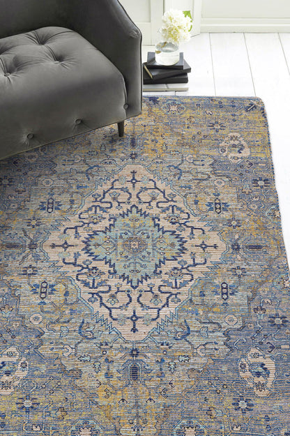 Kas Morris 2232 Blue Yellow Traditional Handwoven Rug
