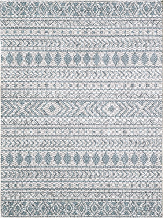 Kas Provo 5777 Ivory Aqua Indoor/Outdoor Machine Woven Rug