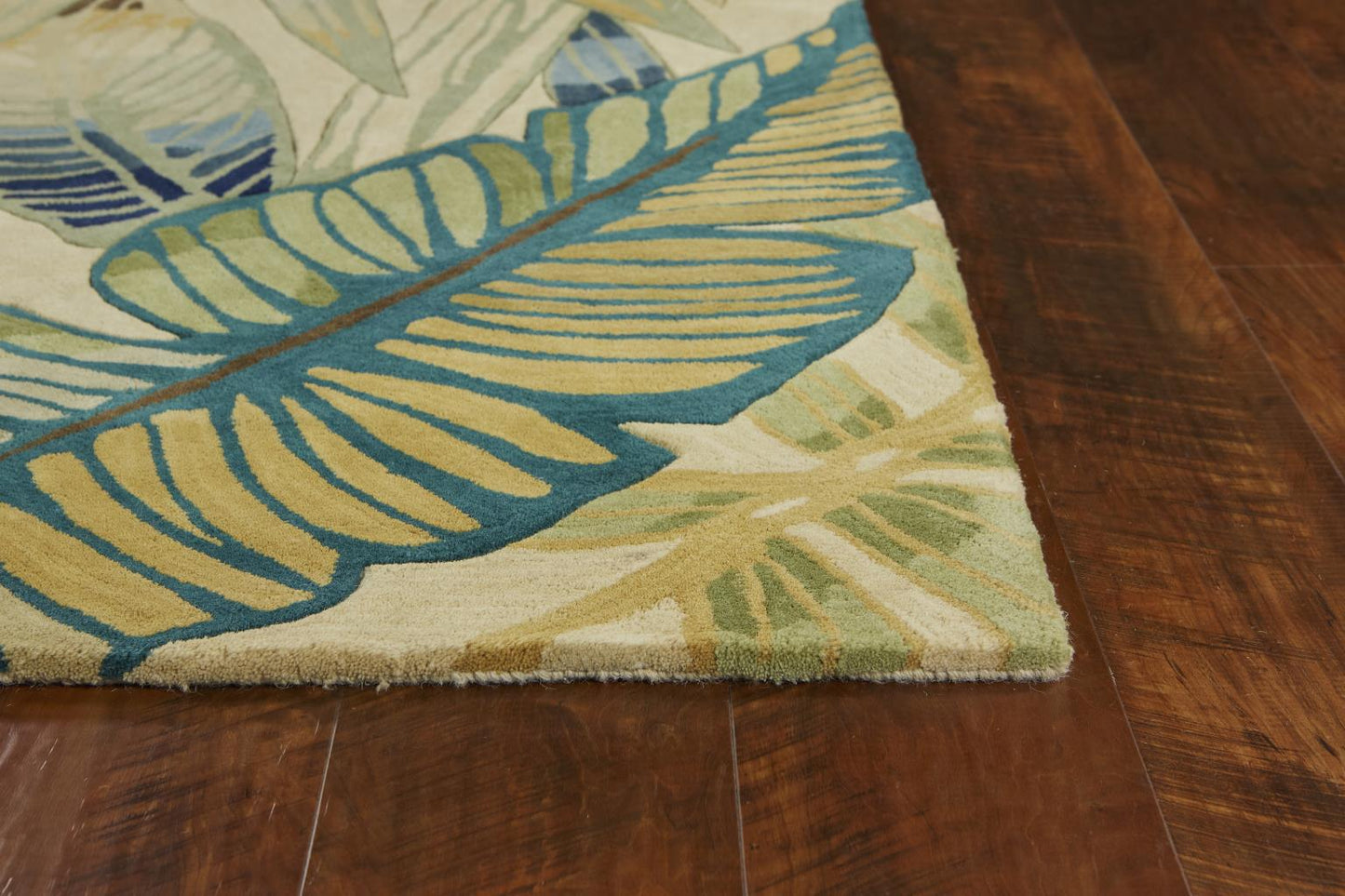 Kas Sparta 3154 Ivory Teal Florals & Tropicals Hand Tufted Rug
