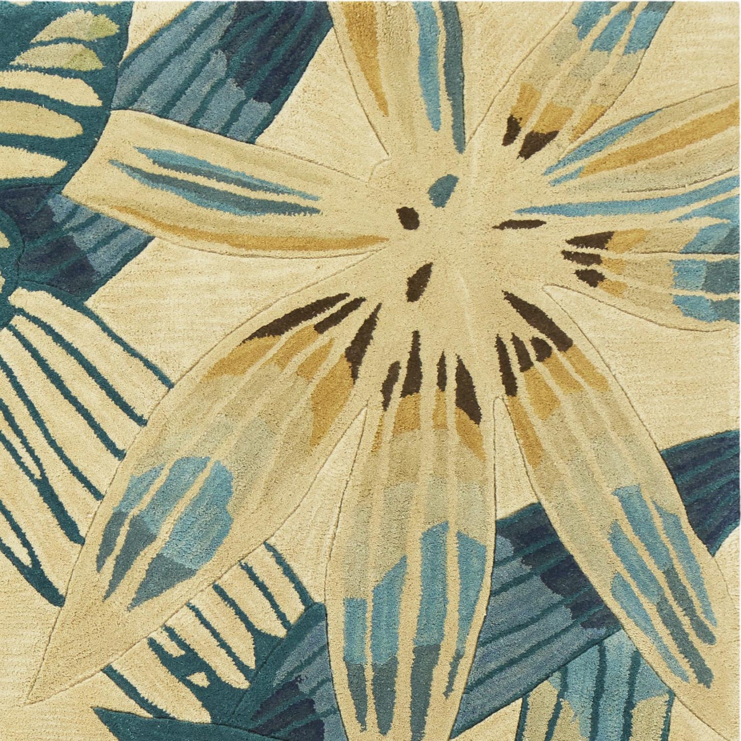 Kas Sparta 3154 Ivory Teal Florals & Tropicals Hand Tufted Rug