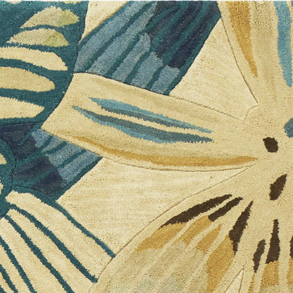 Kas Sparta 3154 Ivory Teal Florals & Tropicals Hand Tufted Rug