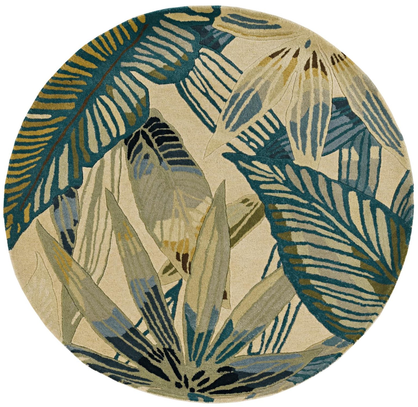 Kas Sparta 3154 Ivory Teal Florals & Tropicals Hand Tufted Rug