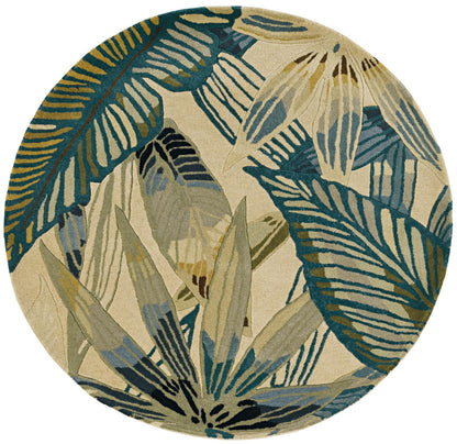 Kas Sparta 3154 Ivory Teal Florals & Tropicals Hand Tufted Rug