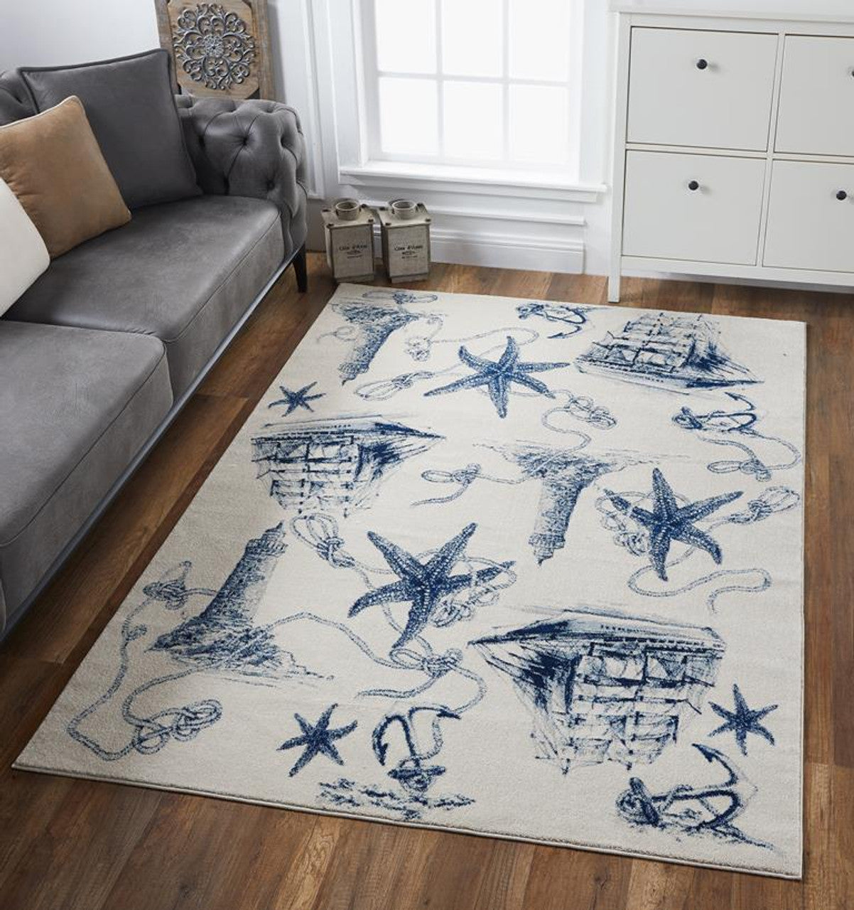 Kas Stella 6269 Ivory Navy Transitional Machine Woven Rug