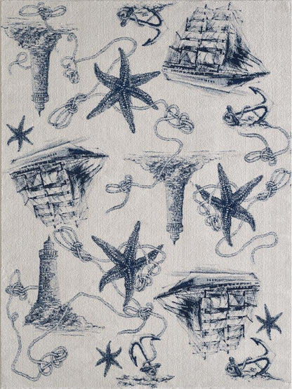 Kas Stella 6269 Ivory Navy Transitional Machine Woven Rug