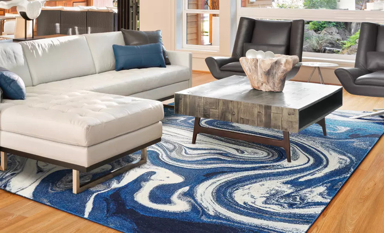 Kas Watercolors 6236 Blue Contemporary Machine Woven Rug