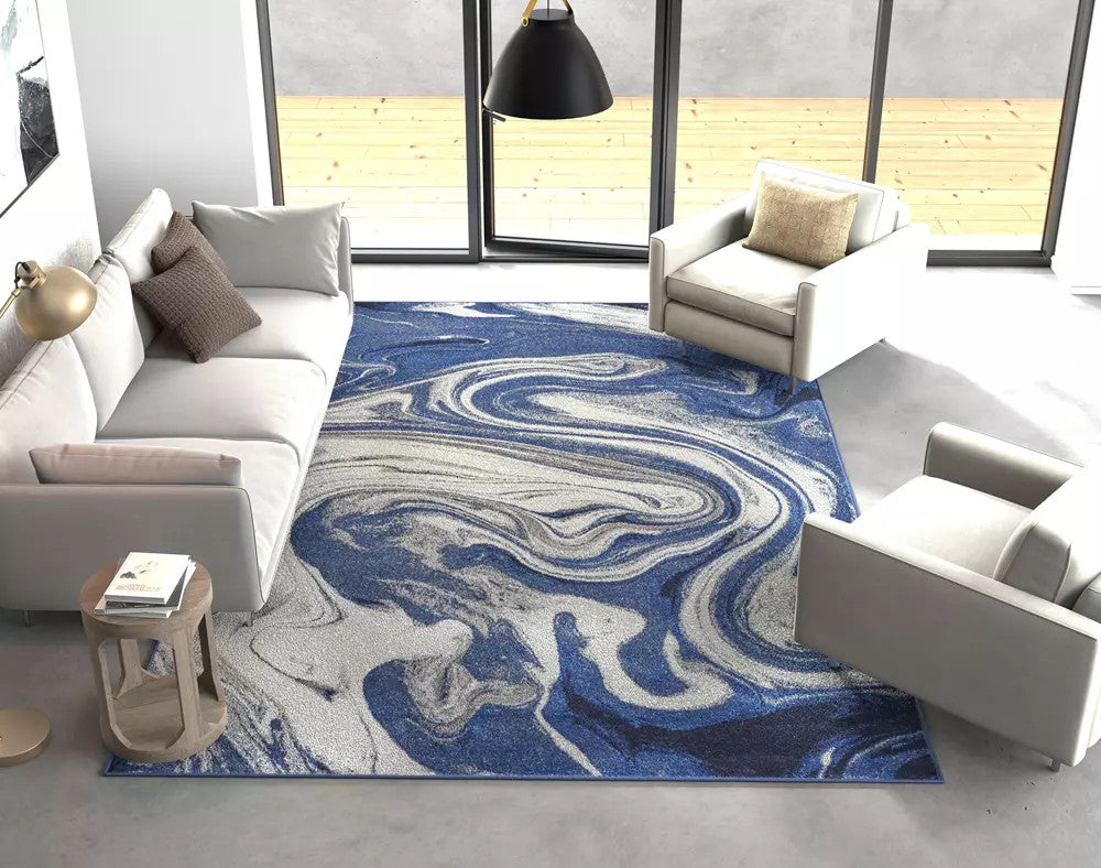 Kas Watercolors 6236 Blue Contemporary Machine Woven Rug