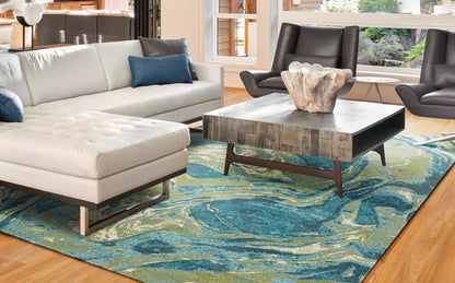 Kas Watercolors 6238 Teal Contemporary Machine Woven Rug