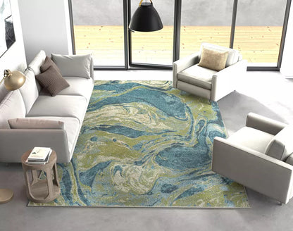 Kas Watercolors 6238 Teal Contemporary Machine Woven Rug