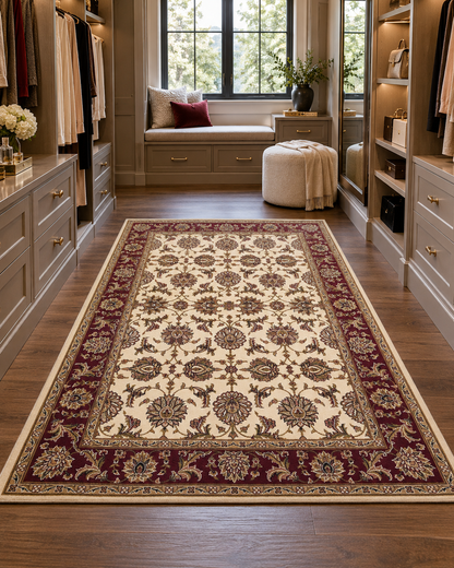 KAS Cambridge 7312 Ivory Red Style Shot — Styled view of an ivory and red area rug.