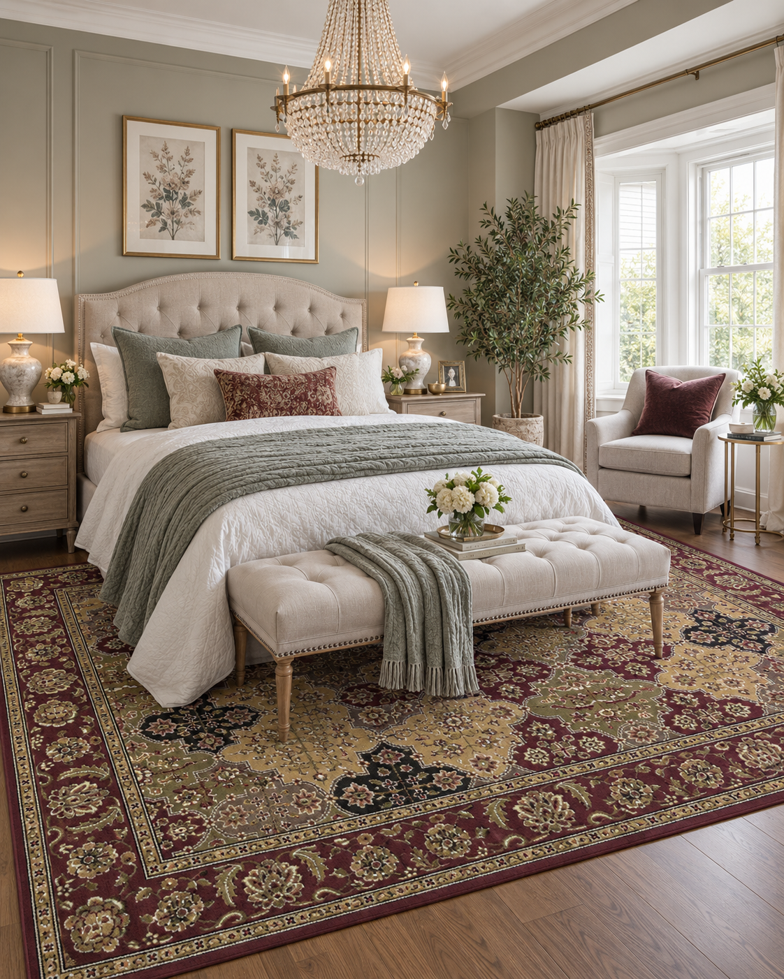 KAS Cambridge 7325 Red Bedroom — Red area rug in a bedroom.