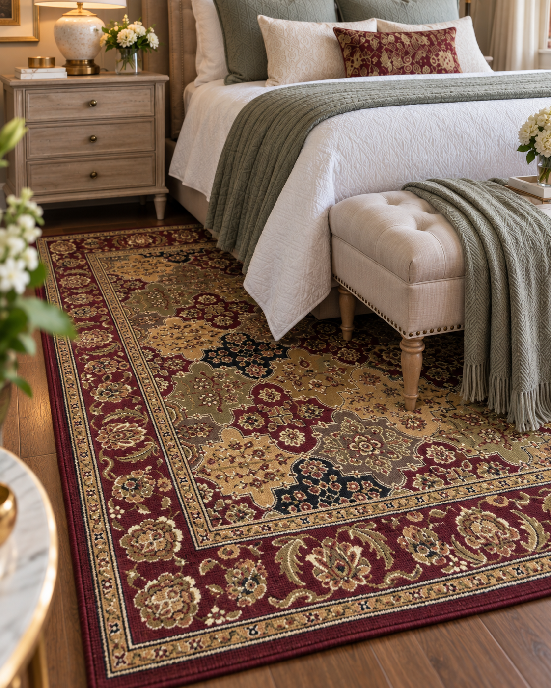 KAS Cambridge 7325 Red Style Shot — Red area rug shown in a styled setting.