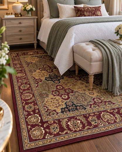 KAS Cambridge 7325 Red Style Shot — Red area rug shown in a styled setting.