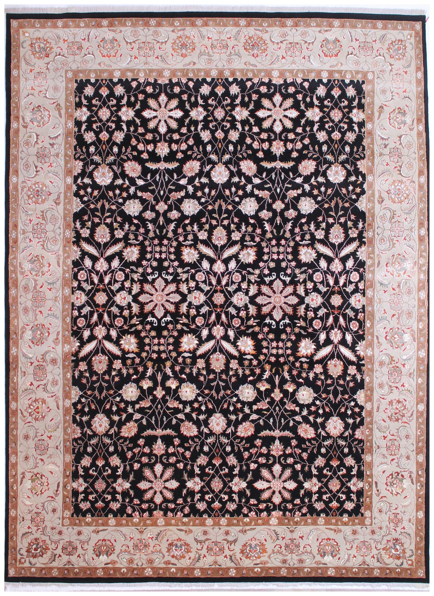 Anjani Carpets Kashan Kashan Black Ivory Persian Hand Knotted Rugs