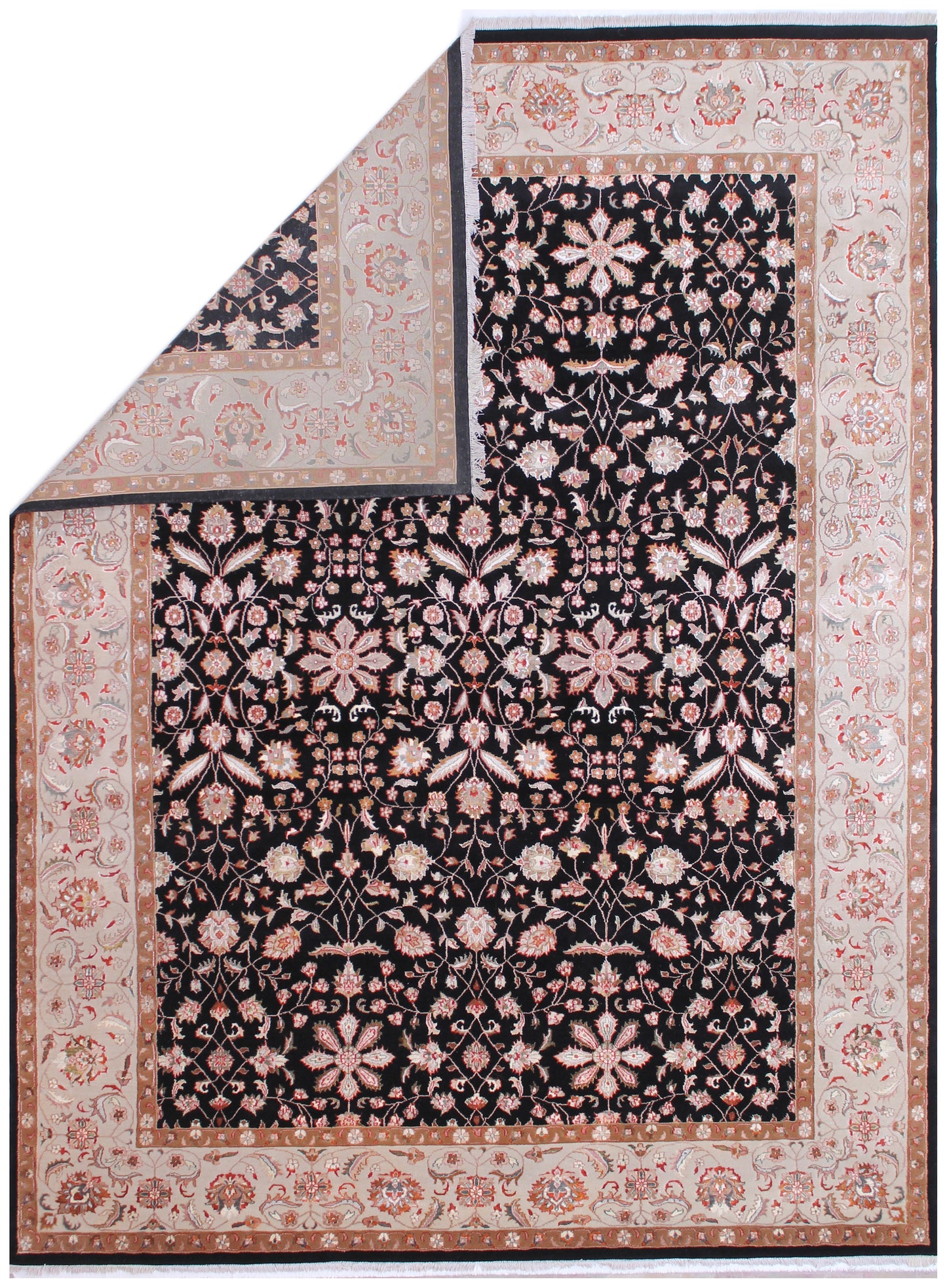 Anjani Carpets Kashan Kashan Black Ivory Persian Hand Knotted Rugs