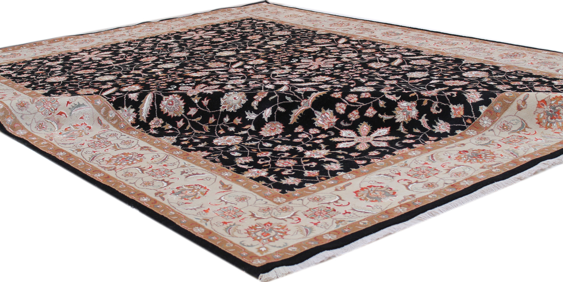 Anjani Carpets Kashan Kashan Black Ivory Persian Hand Knotted Rugs