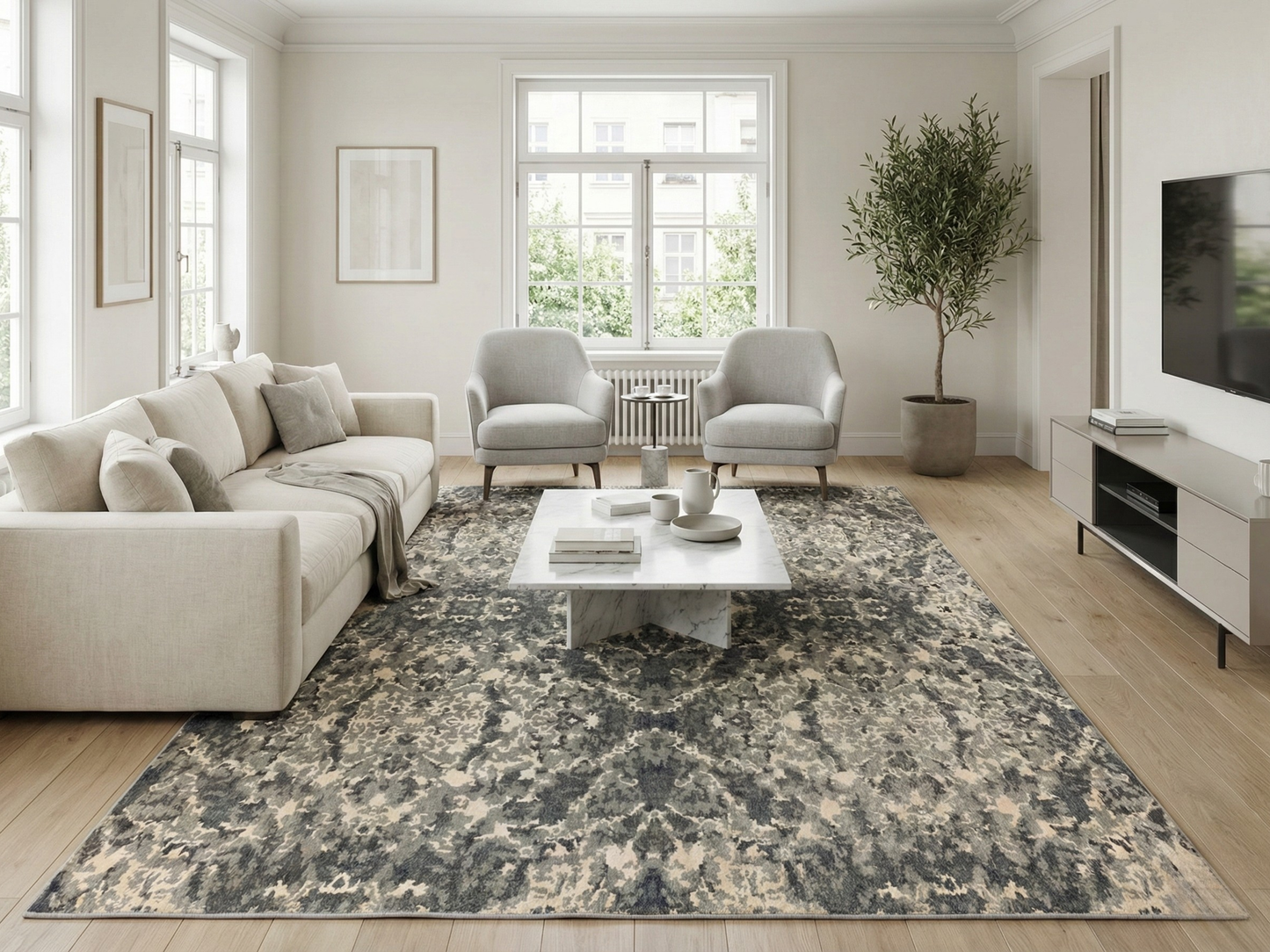 Artisan Mary  Charcoal Silver Contemporary Knotted Rug