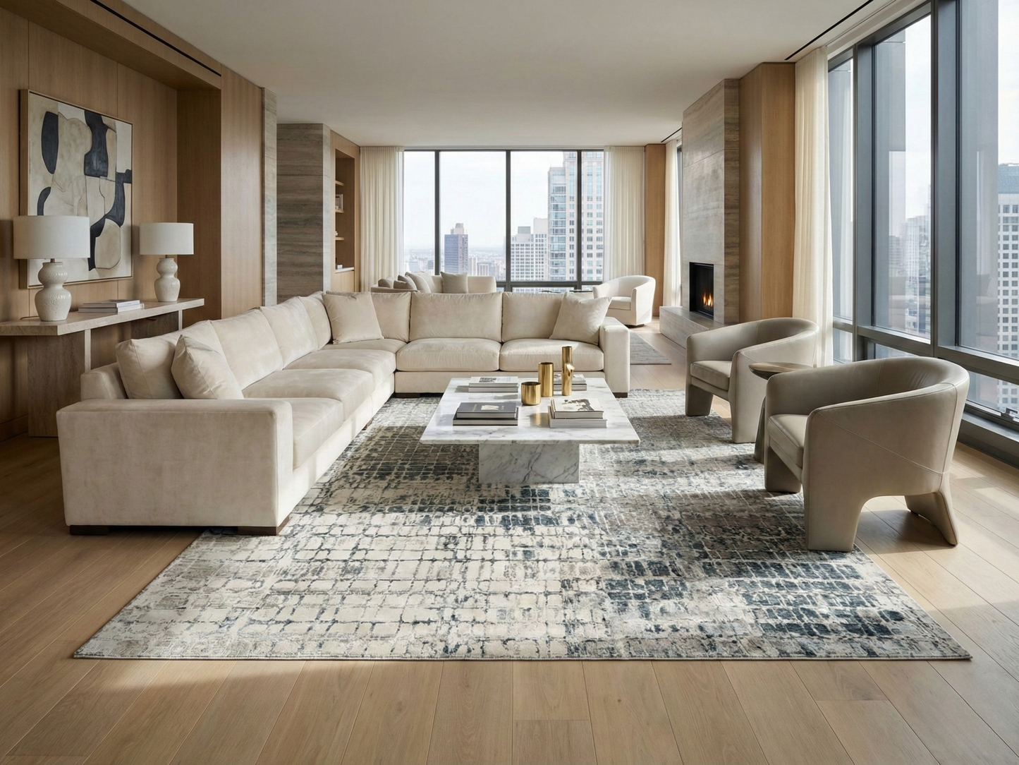 Artisan Mary  Blue Granite Contemporary Knotted Rug