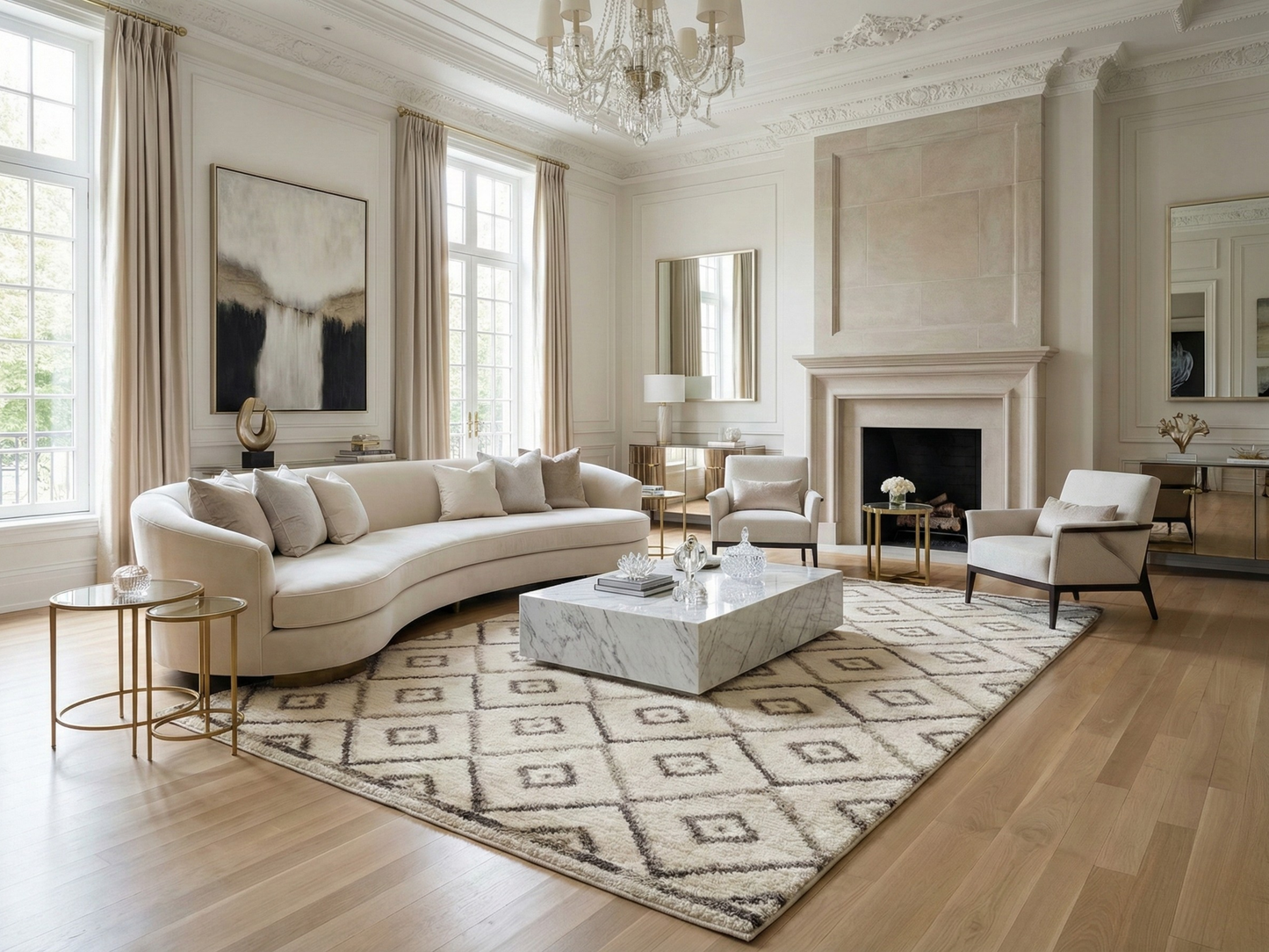 Artisan Marion  Ivory Beige Transitional Knotted Rug