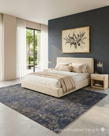 Artisan Mary  Grey Blue Contemporary Knotted Rug for Bedroom