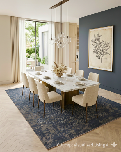 Artisan Mary  Grey Blue Contemporary Knotted Rug for Diningroom