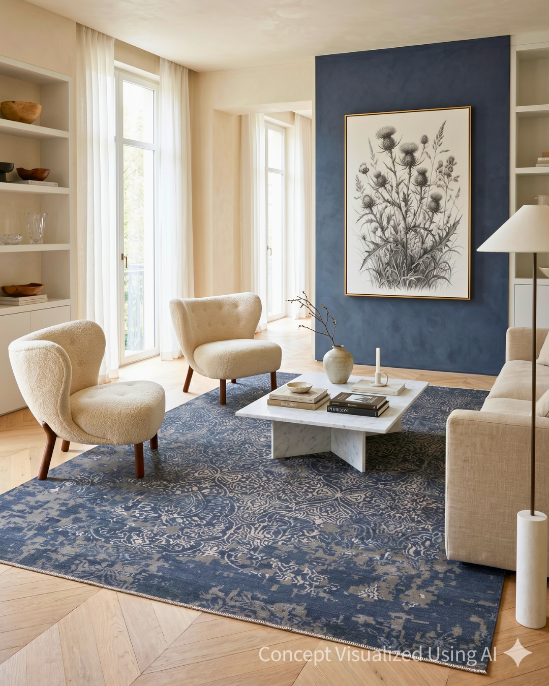 Artisan Mary  Grey Blue Contemporary Knotted Rug for Livingroom