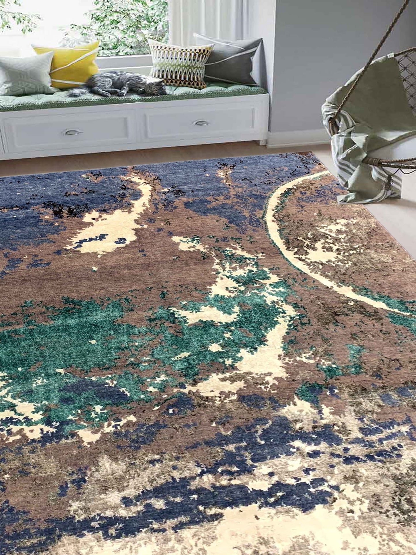 Artisan Mary Blue Grey Contemporary Knotted Rug - Rugs - Artisan - Atlanta Designer Rugs