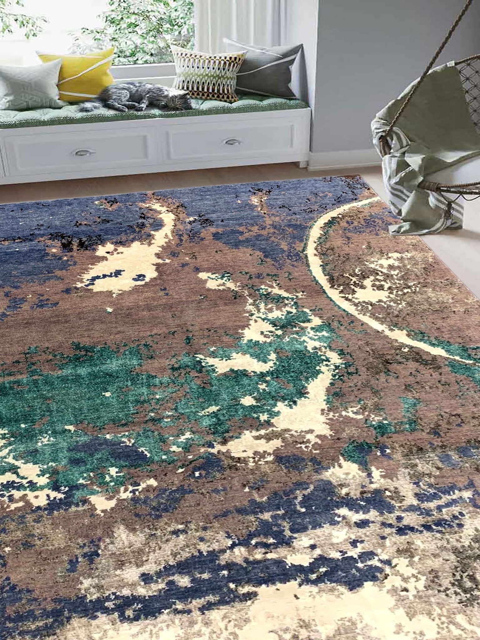 Artisan Mary Blue Grey Contemporary Knotted Rug - Rugs - Artisan - Atlanta Designer Rugs