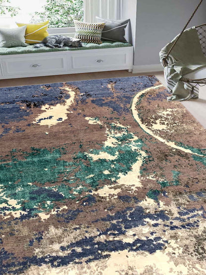 Artisan Mary Blue Grey Contemporary Knotted Rug - Rugs - Artisan - Atlanta Designer Rugs