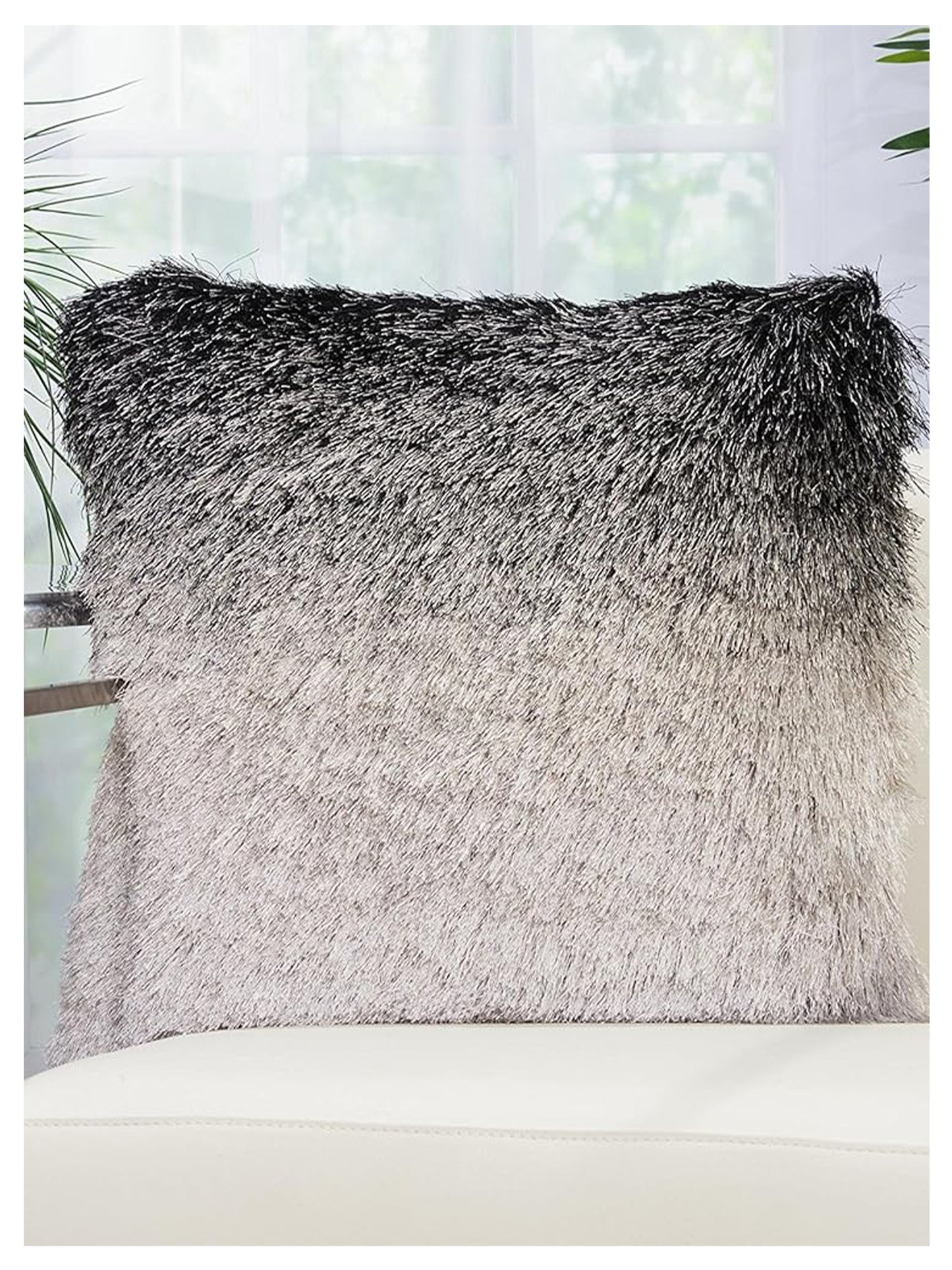 Mina Victory Illusion Shag TR011 Black Silver Shag Cushion Rug