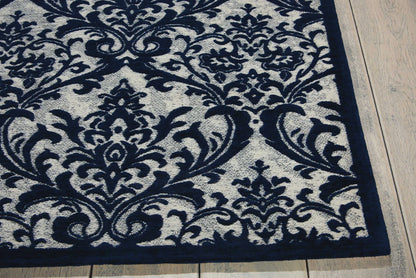 Nourison Home Damask DAS02 Ivory Navy Traditional Power-loomed Rug