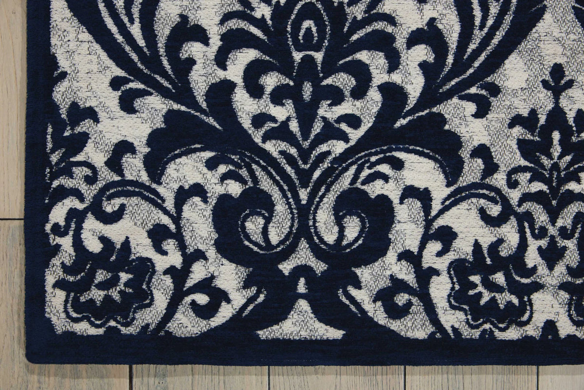 Nourison Home Damask DAS02 Ivory Navy Traditional Power-loomed Rug
