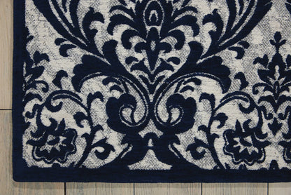 Nourison Home Damask DAS02 Ivory Navy Traditional Power-loomed Rug