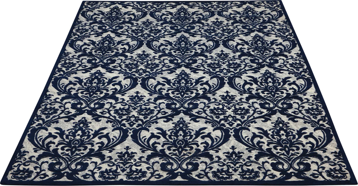 Nourison Home Damask DAS02 Ivory Navy Traditional Power-loomed Rug