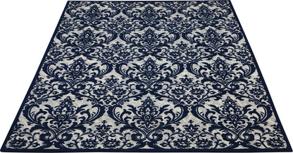Nourison Home Damask DAS02 Ivory Navy Traditional Power-loomed Rug
