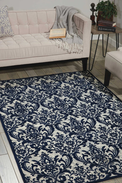 Nourison Home Damask DAS02 Ivory Navy Traditional Power-loomed Rug