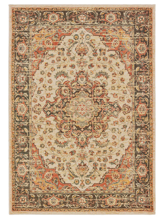 Oriental Weavers TOSCANA 9551A Ivory Orange Traditional Power-Loomed Rug