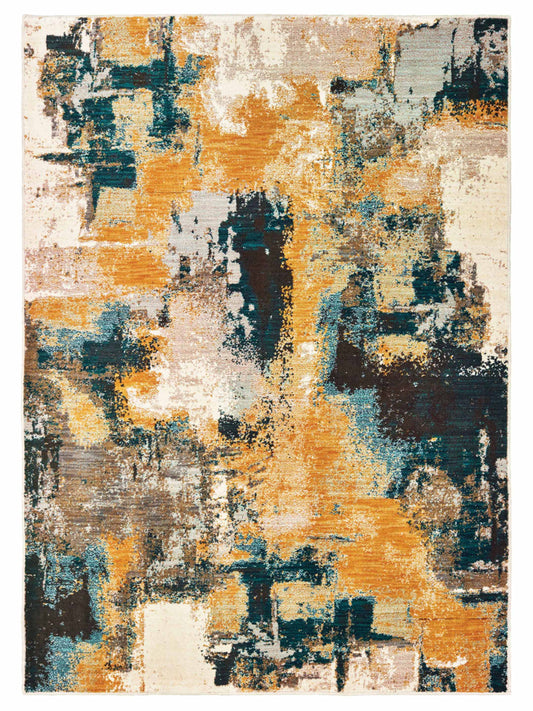 Oriental Weavers SEDONA 9593A Blue Gold Contemporary Power-Loomed Rug